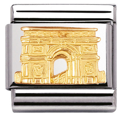 030123/31 Classic RELIEF MONUMETS,S/Steel,bonded yellow gold Arc de Triomph (France)