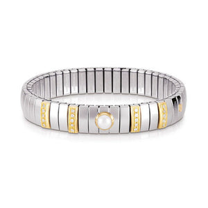 EXTENSION N.Y. bracelets (M) in stainless steel with 18k gold? Cubic Zirconia and pearls (013_White Pearl)