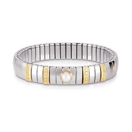 EXTENSION N.Y. bracelets (M) in stainless steel with 18k gold? Cubic Zirconia and pearls (013_White Pearl)