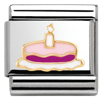030285/05 Classic MADAME MONSIEUR and steel and bonded yellow gold sm Cake with candle
