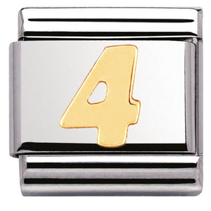 030102/04 Classic NUMBER 4, S/Steel,Bonded Yellow Gold