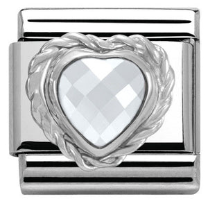 330603/010 Classic  HEART FACETED CZ,S/Steel,925 silver twisted setting White