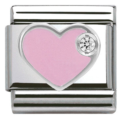 330305/02 CLASSIC Silver & enamel,1 CZ,925 silver Pink Heart