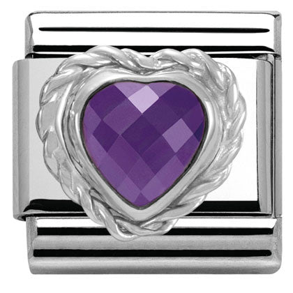 330603/001 CL HEART FACETED CZ,S/Steel,925 silver twisted setting purple