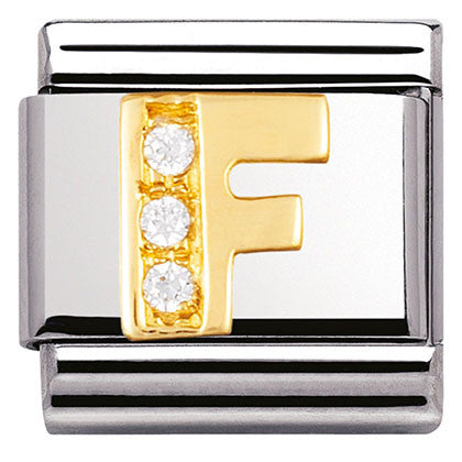 030301/06 Classic LETTER F ,S/steel,Bonded Yellow Gold,CZ