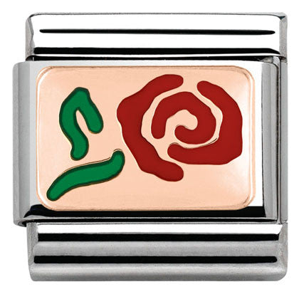430201/10 Classic PLATES S/Steel, Bonded Rose Gold,enamel Red Rose