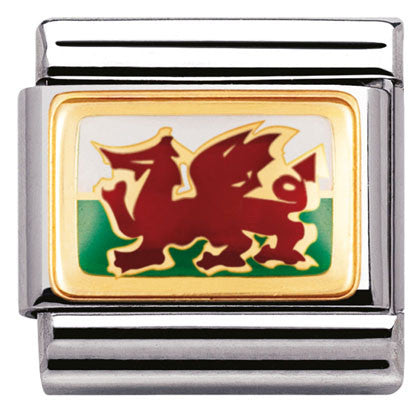 COMPOSABLE Classic FLAGS (RELIEF) in stainless steel with yellow gold and enamel WALES)