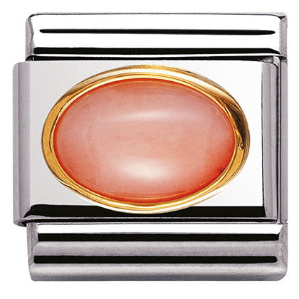 030502/10 Classic oval hard stones,S/Steel,Bonded Yellow Gold PINK CORAL