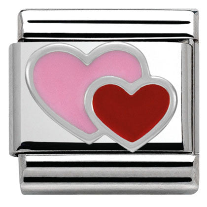 330202/16 Classic S/steel,enamel,silver 925 Pink and Red double heart