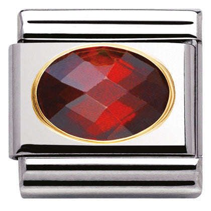 030601/005 Classic FACETED CZ Red  S/Steel, Bonded Yellow Gold