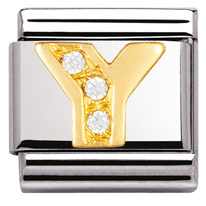 030301/25 Classic LETTER Y .S/Steel,Bonded Yellow Gold, CZ