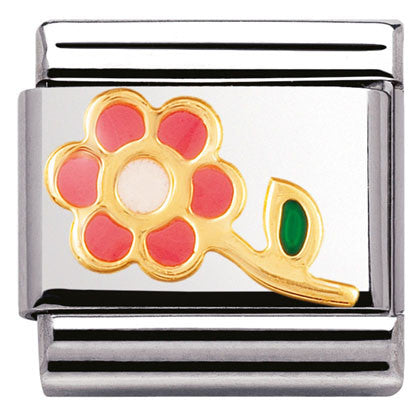 030214/08 Classic,S/Steel,enamel,bonded yellow gold PINK flower with stem