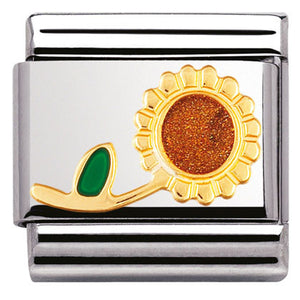 030214/26 Classic,S/steel,enamel,bonded yellow gold Sunflower with stem