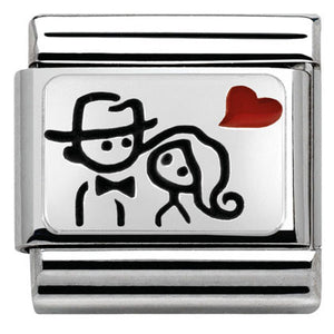 330208/10 CL OXIDIZED PLATES,steel,enamel, 925 silver Couple with heart