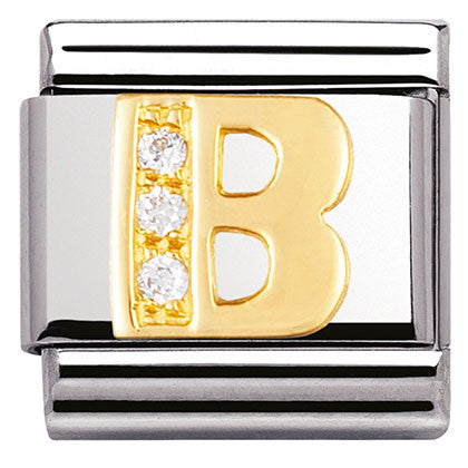 030301/02 Classic LETTER B ,S/Steel,Bonded Yellow Gold,CZ.