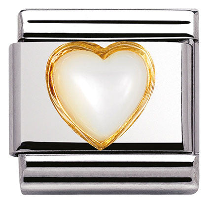 030501/12 Classic STONES HEARTS,S/Steel,Bonded Yellow Gold WHITE MOTHER OF PEARL