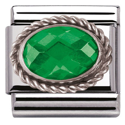 330604/027 Classic FACETED CZ Emerald Green, S/steel ,silver setting
