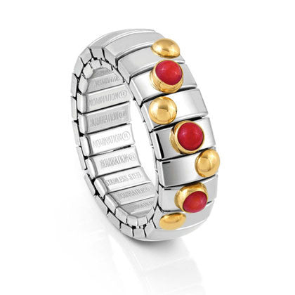 EXTENSION ring in stainless steel with 18K gold and small stones (005_CORAL)