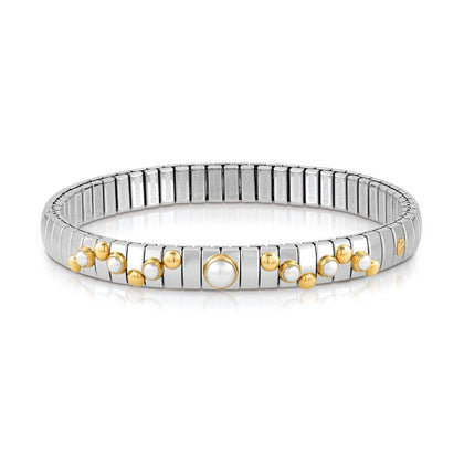 EXTENSION bracelet in stainless steel with 18K gold? round stone and small stones (007_WHITE PEARL)