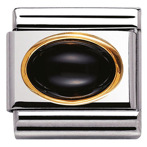 030502/02 Classic oval hard stones,s/steel,Bonded Yellow GoldBLACK AGATE