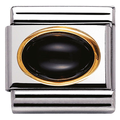 030502/02 Classic oval hard stones,s/steel,Bonded Yellow GoldBLACK AGATE