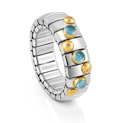 XTE Ring in stainless steel with 18K gold and small stones (025_LIGHT BLUE TOPAZ)