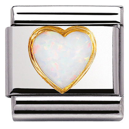 030501/07 Classic STONES HEARTS,S/Steel,Bonded Yellow Gold  WHITE OPAL