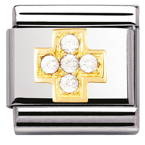 030307/01Classic,S/steel, Bonded Yellow Gold,CZ WHITE cross