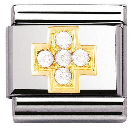 030307/01Classic,S/steel, Bonded Yellow Gold,CZ WHITE cross