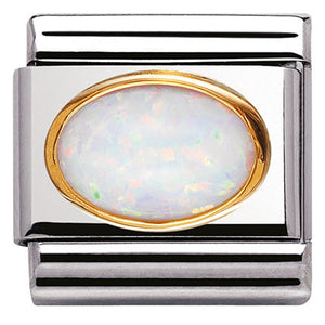 030502/07 Classic oval hard stones,S/Steel,Bonded Yellow Gold WHITE OPAL