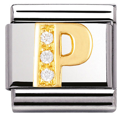 030301/16 Classic LETTER P,S/Steel,Bonded Yellow Gold CZ