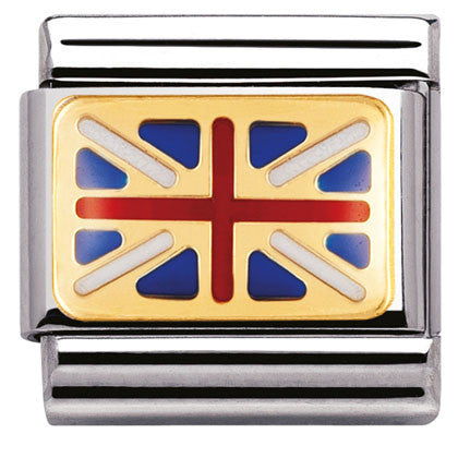 030234/06 Classic FLAG,s. steel,enamel, bonded yellow gold GREAT BRITAIN
