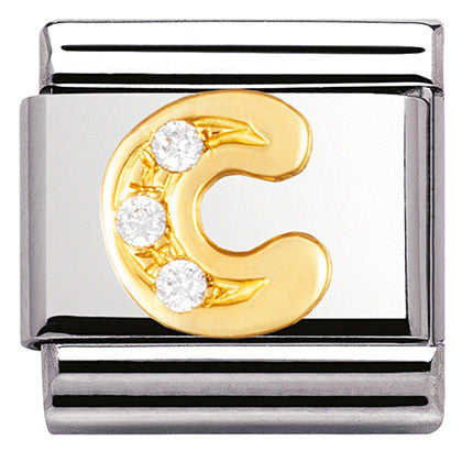 030301/03 Classic LETTER C ,S/Steel,Bonded Yellow Gold,CZ,