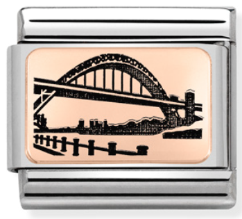 430111/07 Classic Plate S/Steel & Bonded Rose Gold Newcastle Tyne Bridge